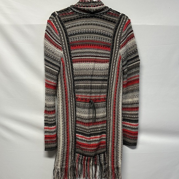 ZOZO Cotton Linen Blend Open Front Long Duster Cardigan Fringe Sweater Multi L - Picture 3 of 5